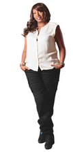 Load image into Gallery viewer, Petite women's black protective cargo pants with CE armor pockets
